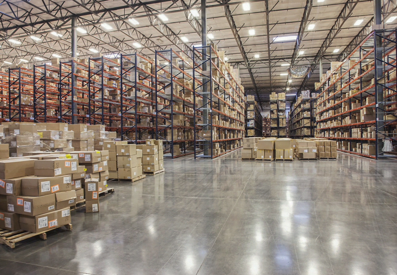 Massive Warehouse with Boxes for Shipping & Storage Purposes