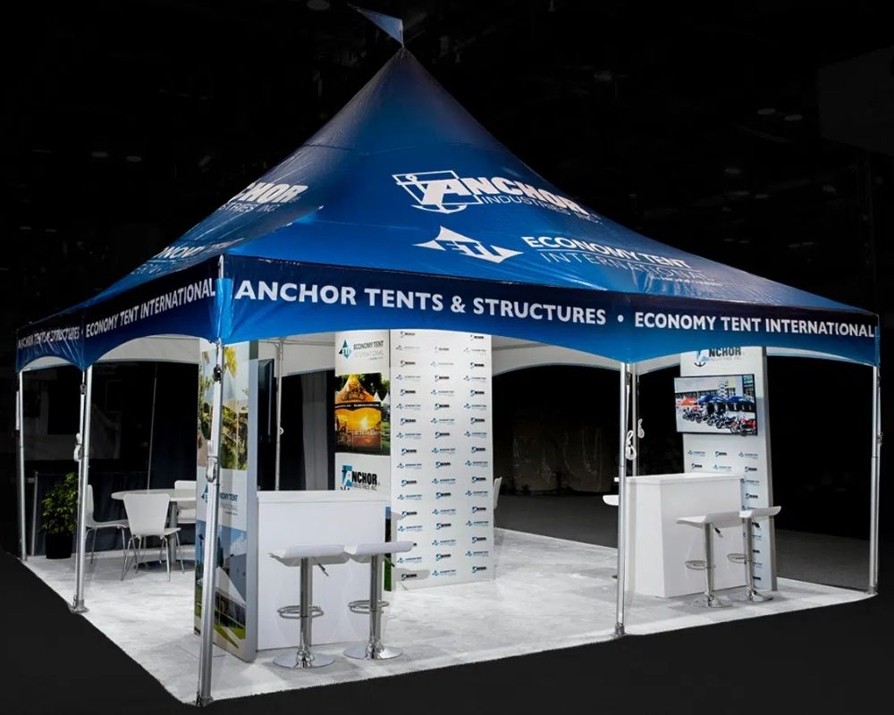 Anchor Tents and Structures trade show booth with branded tent and display by Local Exhibits