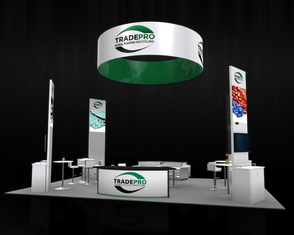 TradePro custom trade show booth with overhead signage and product display by Local Exhibits