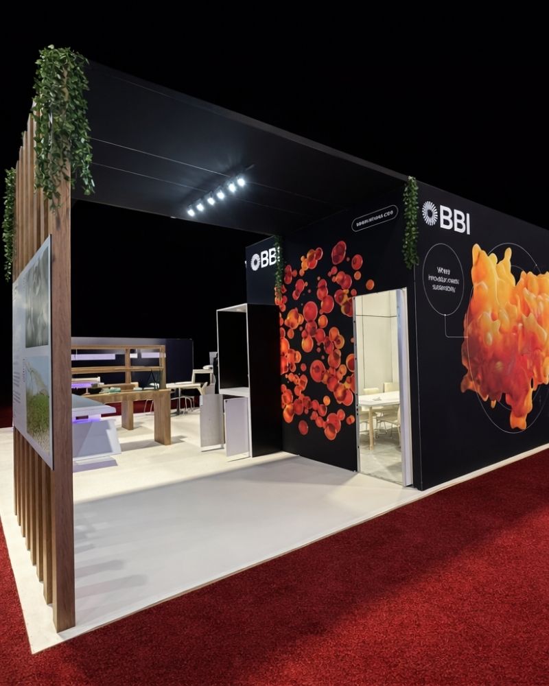 BBI trade show booth with modern design and product displays by Local Exhibits