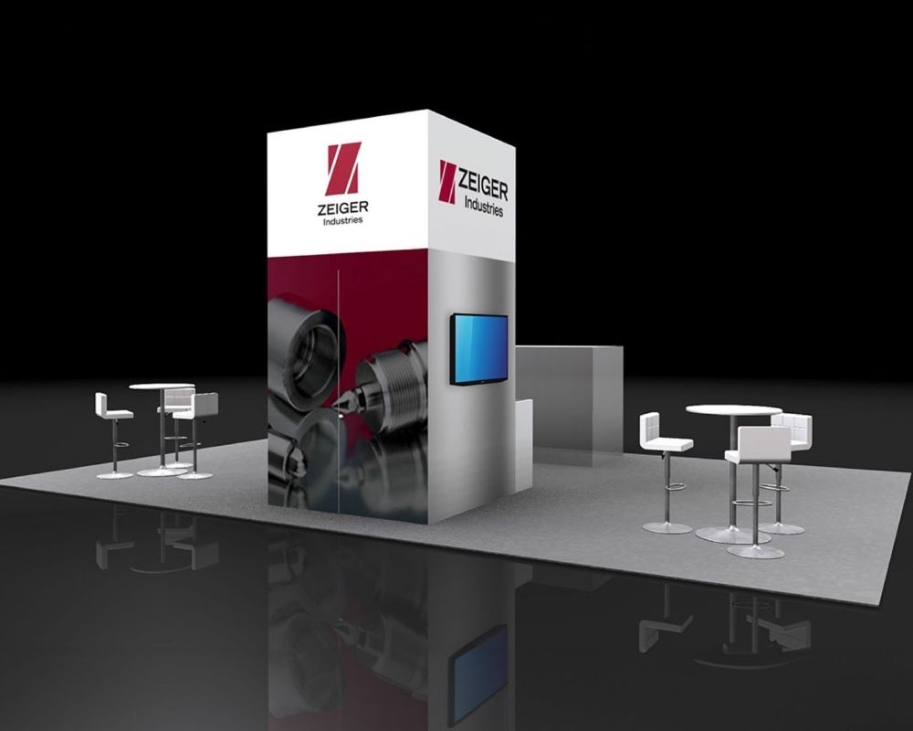 Zeiger Industries trade show booth with central tower display by Local Exhibits