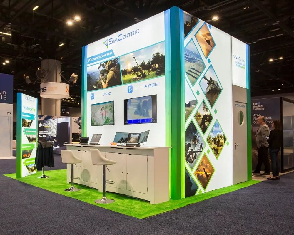 Custom trade show booth design with graphic panels and product displays by Local Exhibits